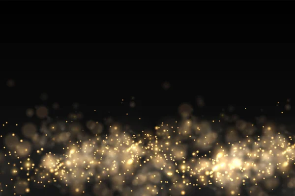 Sparkling gouden magie stof deeltjes bokeh licht. — Stockvector