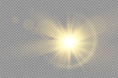 Parlak ışık yıldızı, sarı güneş ışınları, bokeh.