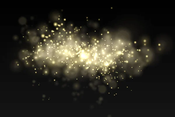 Funkelnde goldene magische Staubpartikel Bokeh Licht. — Stockvektor