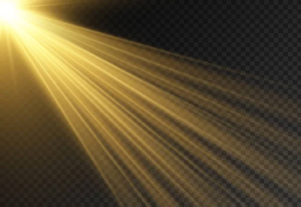 Lumière du soleil avec explosion lumineuse, rayons du soleil torrents. — Image vectorielle