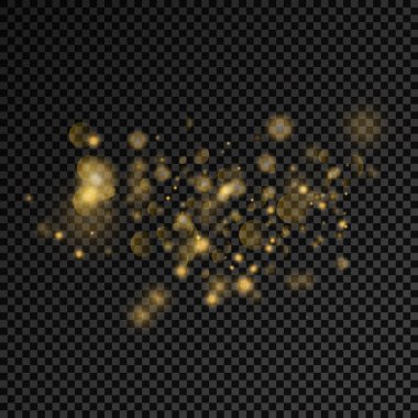 Sarı toz kıvılcımlar ve yıldızlar, ışık efekti.