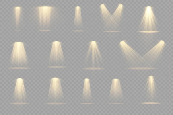 Set aus gelbem Scheinwerfer, Projektor Lichteffekt. — Stockvektor