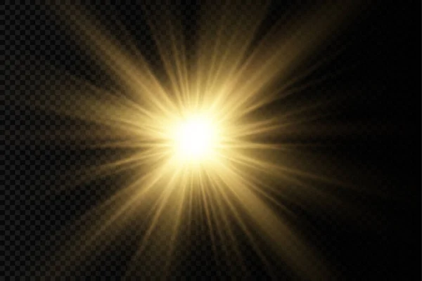 Svítící jasná hvězda, žluté sluneční paprsky. — Stockový vektor