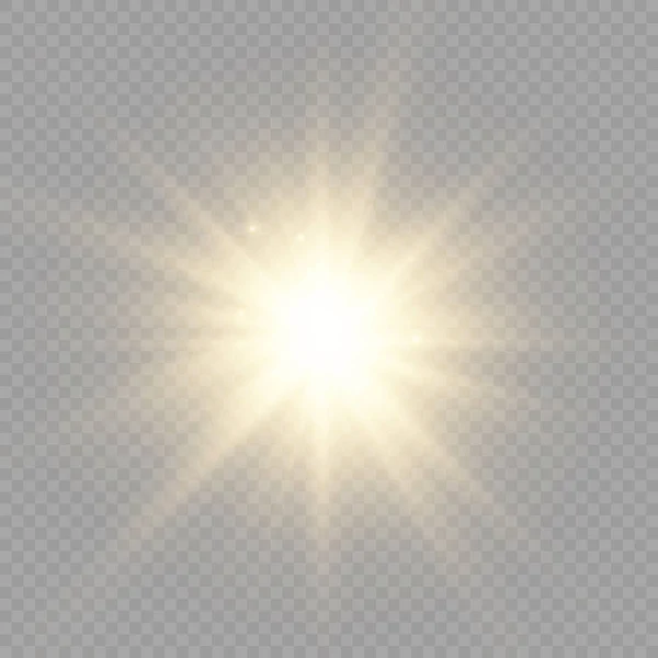 Resplandor estrella de luz brillante, rayos de sol amarillos. — Vector de stock