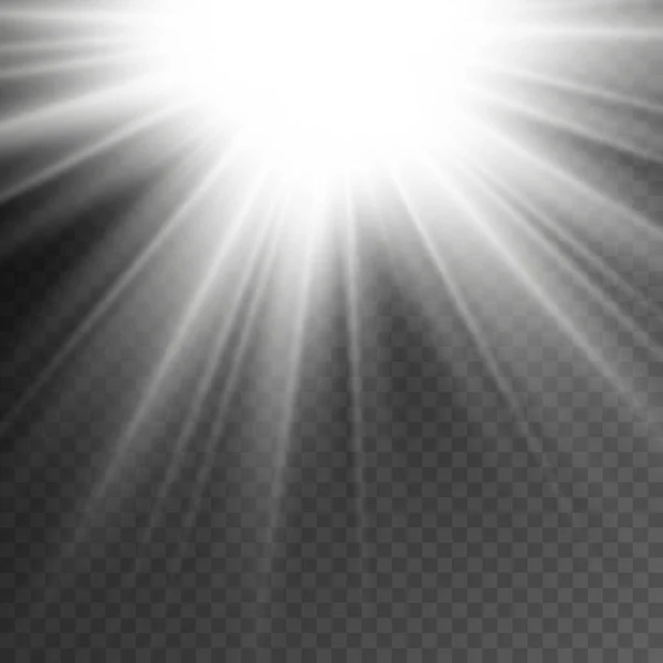 Flash solaire, rayons du soleil, lumière du faisceau blanc. — Image vectorielle