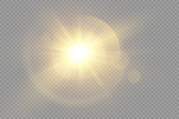 Parlak ışık yıldızı, sarı güneş ışınları, bokeh.
