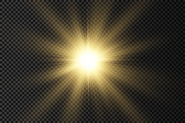 Resplandor estrella de luz brillante, rayos de sol amarillos. — Archivo Imágenes Vectoriales