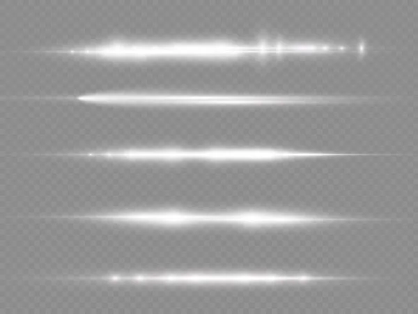 Rayos de luz horizontales, línea horizontal blanca del flash — Vector de stock