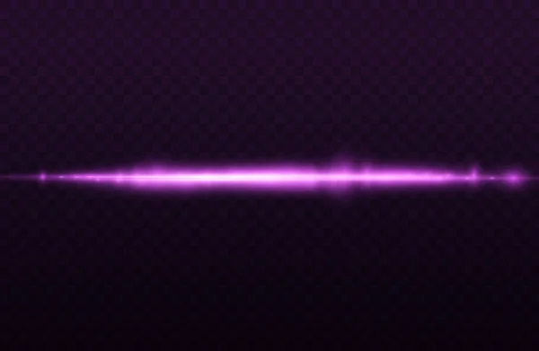 Horizontale violette Lichtstrahlen, violette Blitzlinie. — Stockvektor