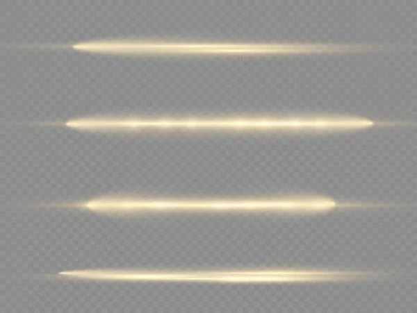 Rayo de luz horizontal, línea horizontal amarilla del flash — Vector de stock