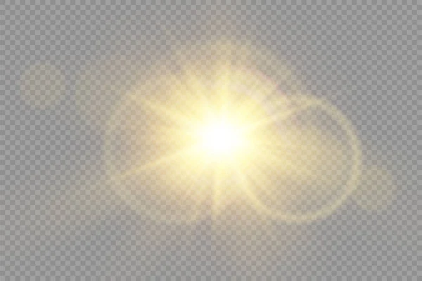 Resplandor estrella de luz brillante, rayos de sol amarillos, bokeh. — Archivo Imágenes Vectoriales