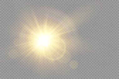 Parlak ışık yıldızı, sarı güneş ışınları, bokeh.