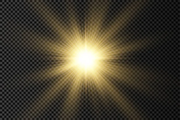 Resplandor estrella de luz brillante, rayos de sol amarillos. — Vector de stock