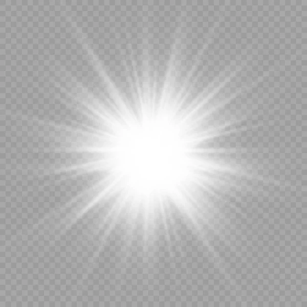 Estrella de luz brillante blanca, rayos de sol estallidos. — Archivo Imágenes Vectoriales
