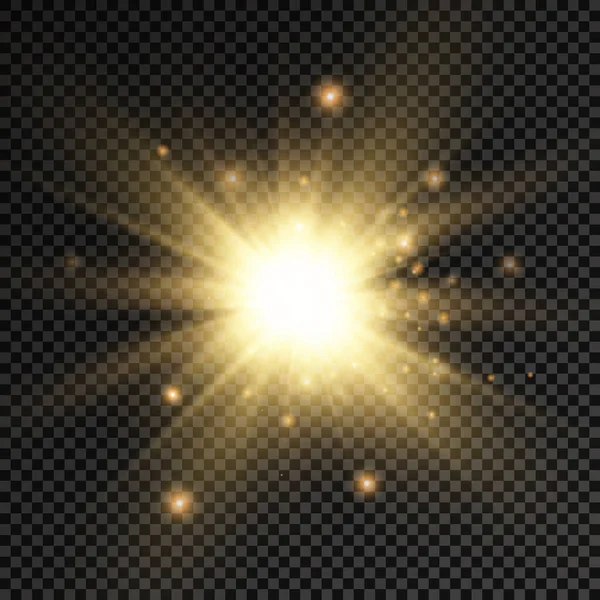 Glödande ljus stjärna, gula solstrålar. — Stock vektor