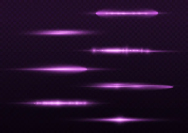 Горизонтальные фиолетовые лучи, лиловая линия вспышки. — стоковый вектор