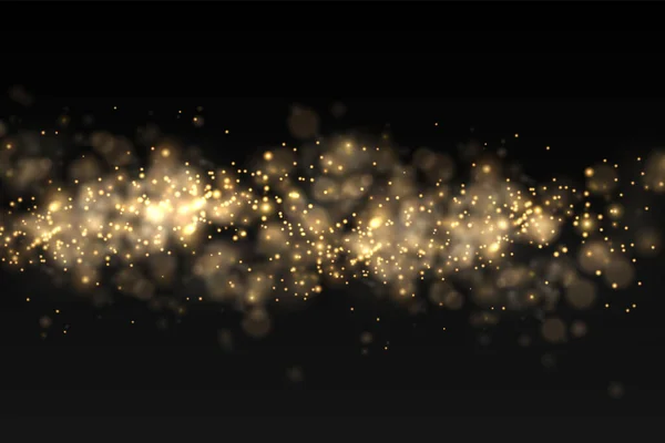 Błyszczące złote magiczne cząsteczki pyłu bokeh światło. — Wektor stockowy
