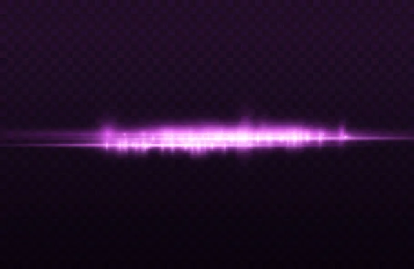 Horizontale violette lichtstralen, flits paarse lijn. — Stockvector
