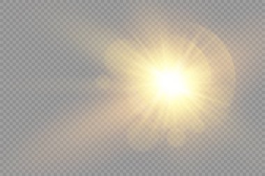 Parlak ışık yıldızı, sarı güneş ışınları, bokeh.
