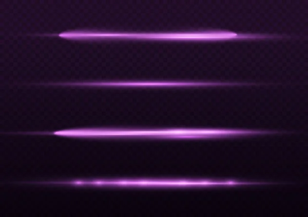 Rayons lumineux violets horizontaux, ligne violette éclair. — Image vectorielle