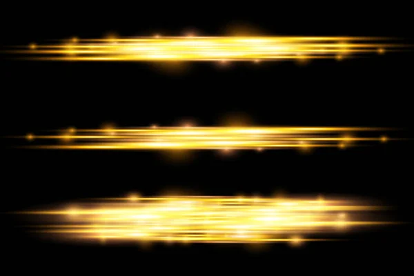 Horizontal light ray, flash yellow horizontal line — Stock Vector