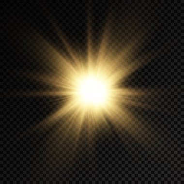 Parlak ışık yıldızı, sarı güneş ışınları.
