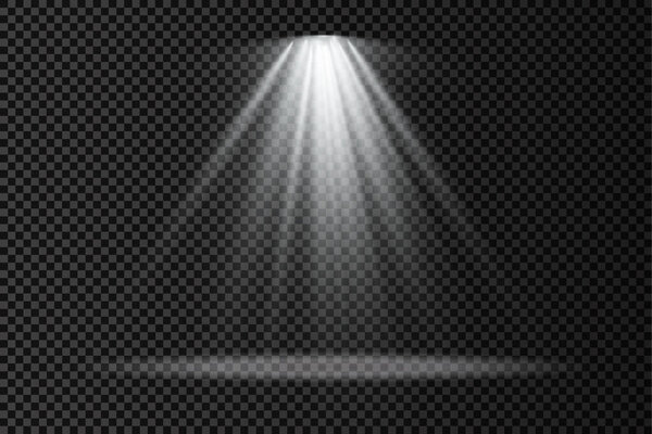 Set of white spotlight, projector light effect.