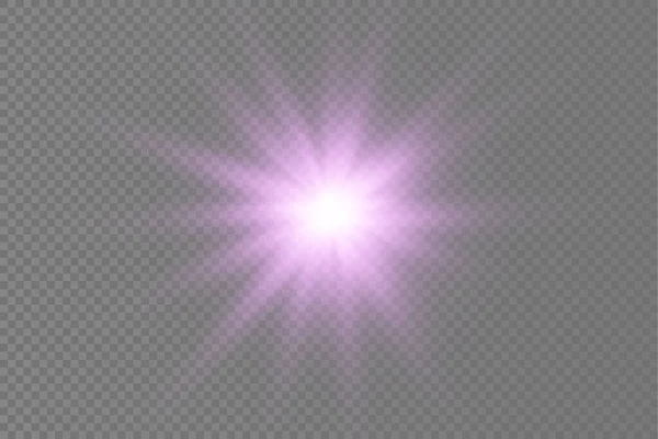Fialová zářící hvězda, fialové paprsky slunce. — Stockový vektor
