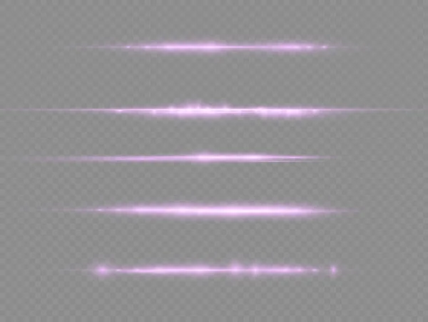 Horizontal violet light rays, flash purple line. — Stock Vector