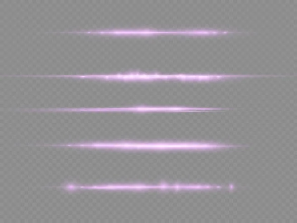 Rayos de luz violeta horizontal, línea púrpura del flash. — Vector de stock