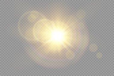Parlak ışık yıldızı, sarı güneş ışınları, bokeh.