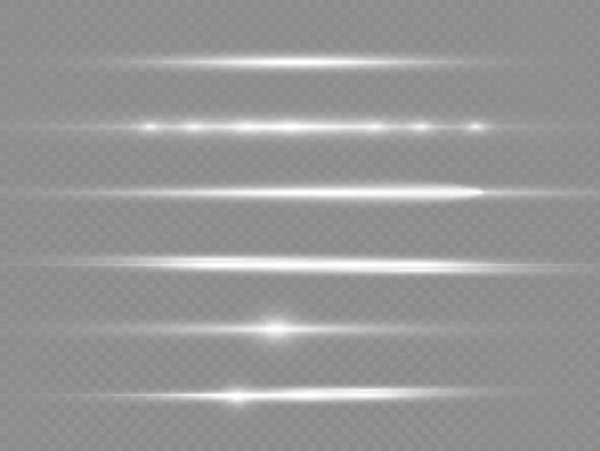 Rayos de luz horizontales, línea horizontal blanca del flash — Vector de stock