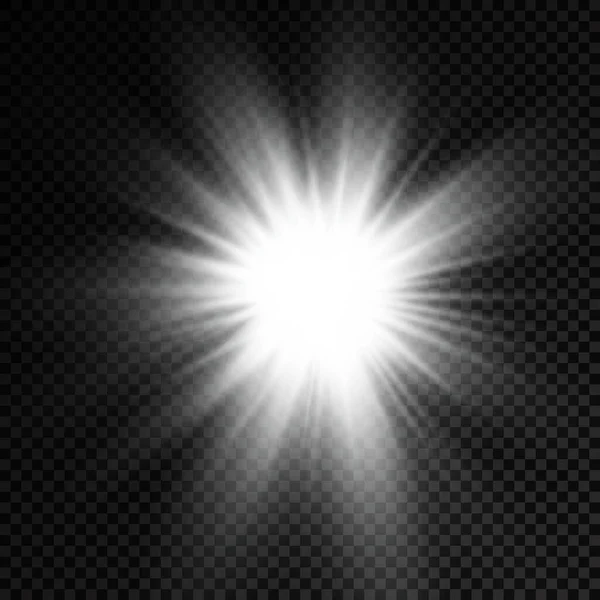 Estrella de luz brillante blanca, rayos de sol estallidos. — Archivo Imágenes Vectoriales