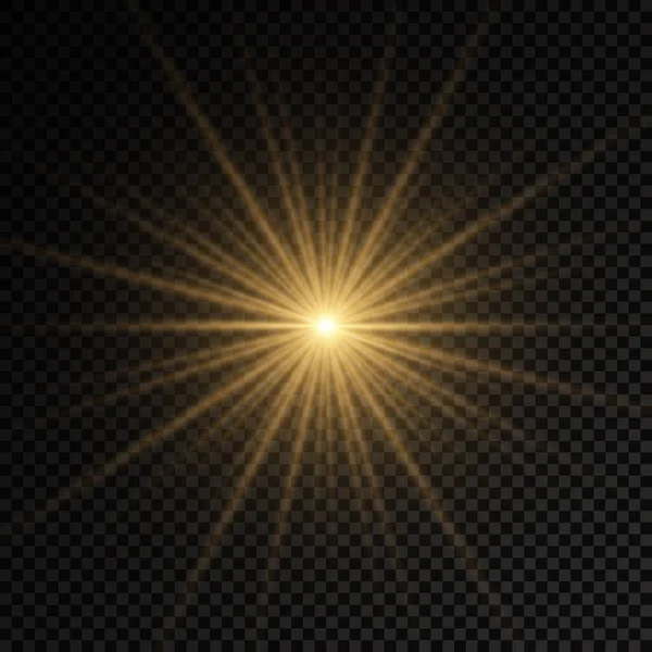 Glow bright light star, yellow sun rays. — Stock Vector