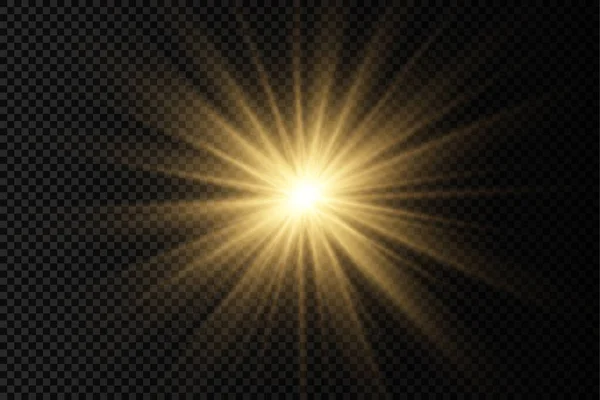 Светящаяся яркая звезда, желтые солнечные лучи. — стоковый вектор