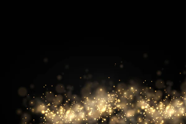 Sparkling gouden magie stof deeltjes bokeh licht. — Stockvector