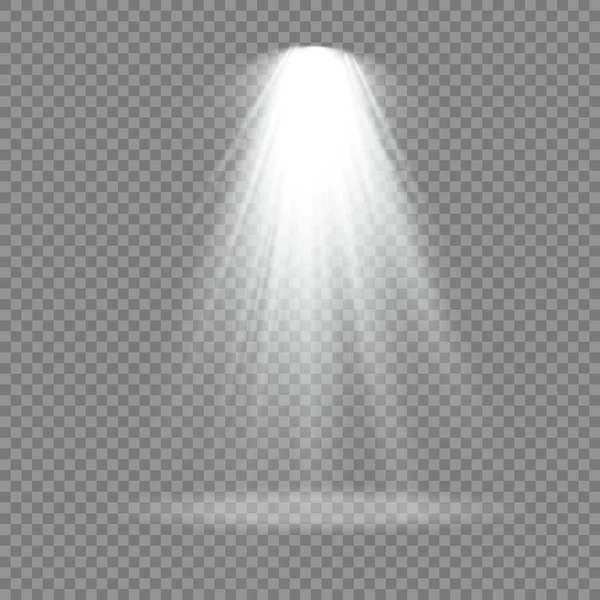 Conjunto de holofotes brancos, efeito de luz do projetor. — Vetor de Stock