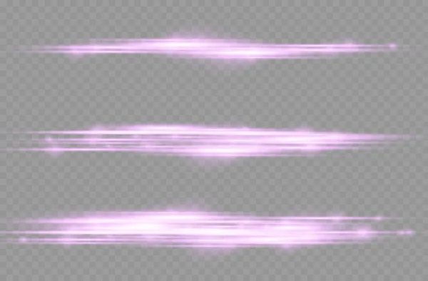 Línea de brillo púrpura, rayos de luz violeta horizontal — Vector de stock