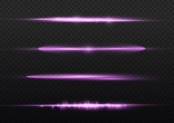 Фіолетова лінія світіння, фіолетові горизонтальні світлові промені — стоковий вектор