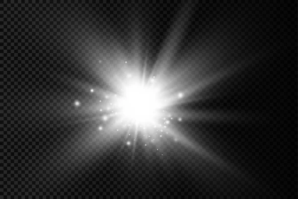 ดาวสว่างเรืองแสง รังสีแดดสีขาว แสงแดด . — ภาพเวกเตอร์สต็อก