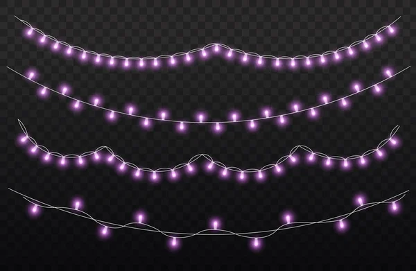 Luz de lámpara de neón led, guirnalda púrpura de Navidad — Vector de stock