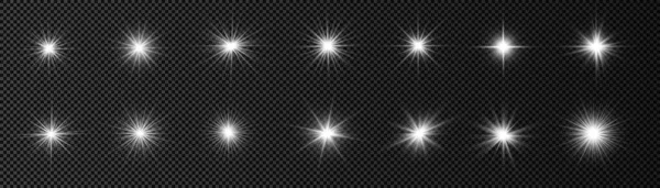 Resplandor estrella de luz brillante, rayos de sol blancos, sol. — Vector de stock