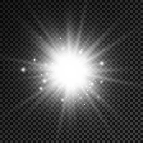 Brilho estrela de luz brilhante, raios de sol brancos, luz do sol. — Vetor de Stock