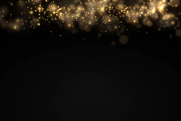 Brillante polvo mágico dorado partículas bokeh luz. — Vector de stock