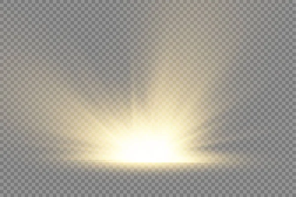 Explosion d'étoile, lumières jaunes rayons du soleil. — Image vectorielle
