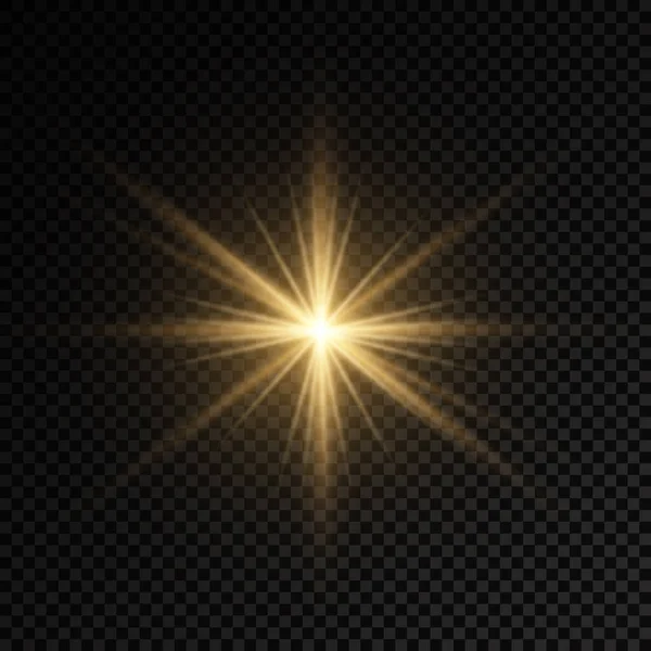 Resplandor estrella de luz brillante, rayos de sol amarillos, sol. — Archivo Imágenes Vectoriales