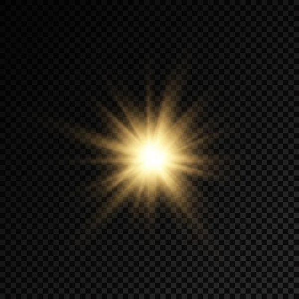 Étoile brillante brillante, rayons de soleil jaunes, soleil. — Image vectorielle