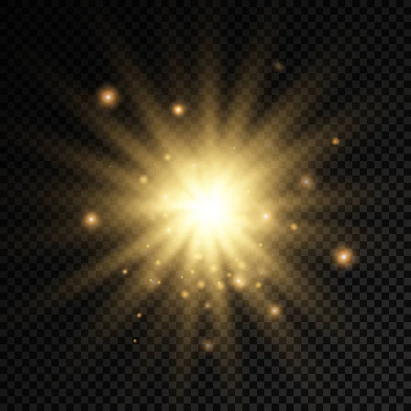 Resplandor estrella de luz brillante, rayos de sol amarillos. — Vector de stock