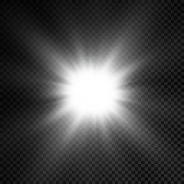 하얀 빛의 별, 폭발하는 태양 광선. — 스톡 벡터