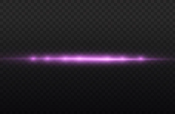 Linha de brilho roxo, raios de luz horizontais violeta — Vetor de Stock